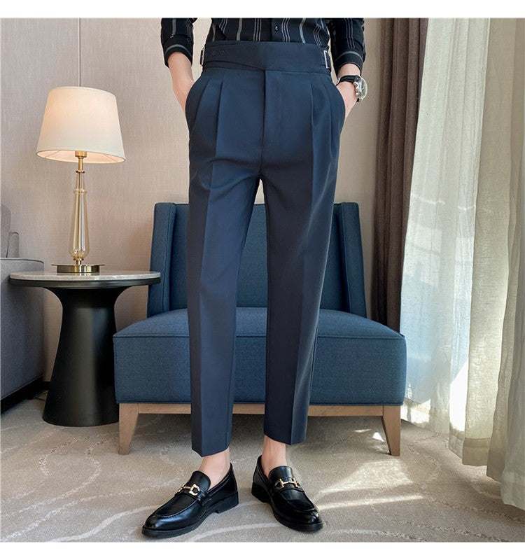 Calça Masculina Estilo Britânico Cintura Alta