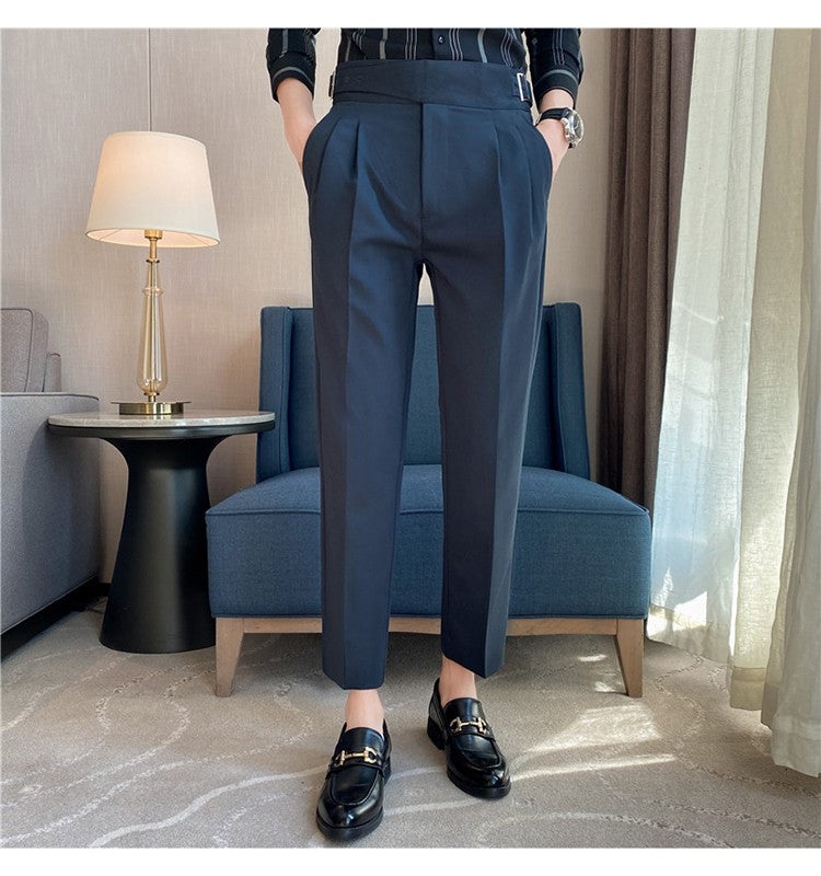 Calça Masculina Estilo Britânico Cintura Alta