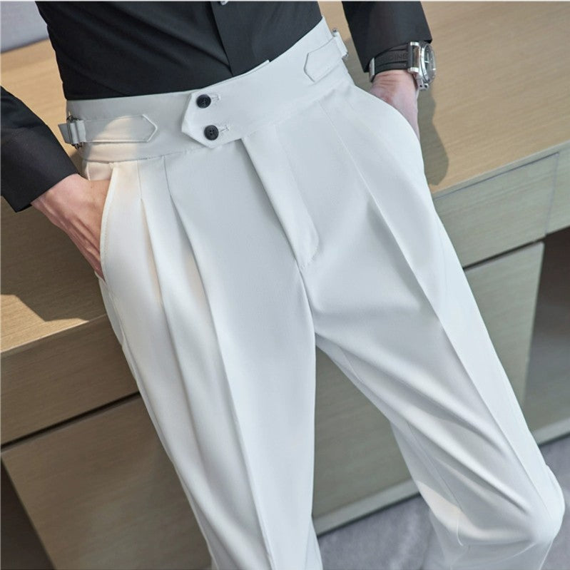Calça Masculina Estilo Britânico Cintura Alta