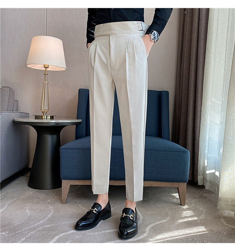 Calça Masculina Estilo Britânico Cintura Alta