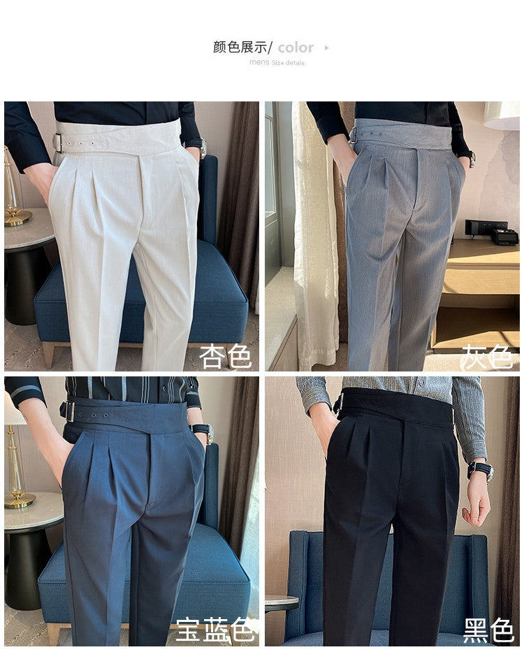 Calça Masculina Estilo Britânico Cintura Alta