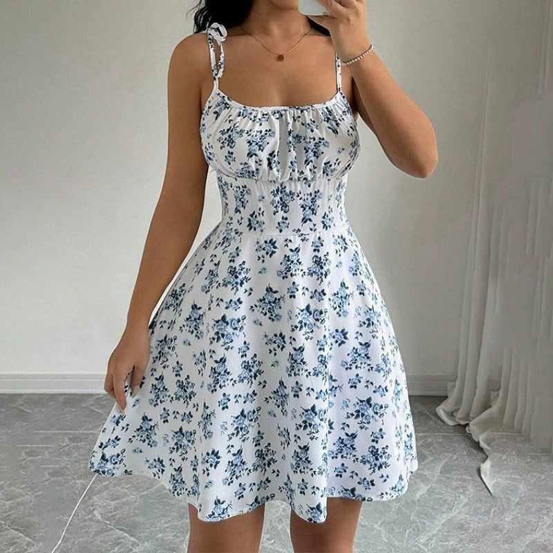 Vestido Praiano Com Alça Espaguete Floral de Verão