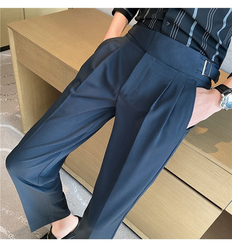 Calça Masculina Estilo Britânico Cintura Alta
