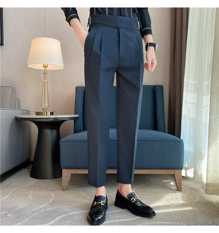 Calça Masculina Estilo Britânico Cintura Alta