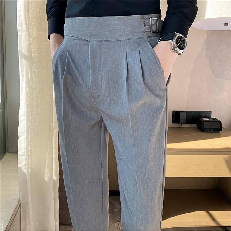 Calça Masculina Estilo Britânico Cintura Alta