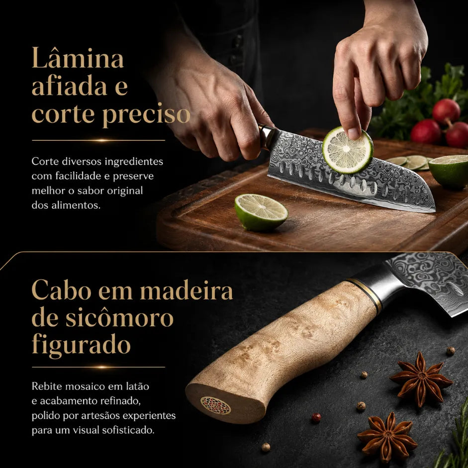 Faca Profissional Hezhen Aço Damasco - 5 Peças