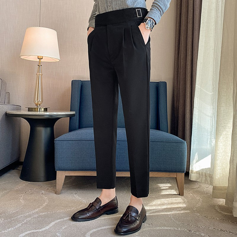 Calça Masculina Estilo Britânico Cintura Alta