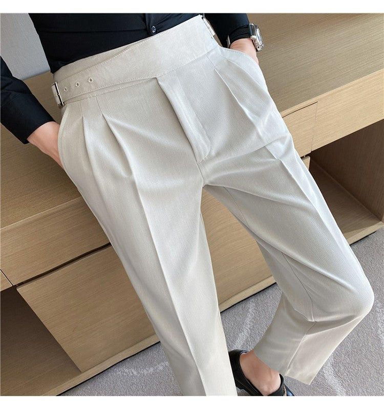 Calça Masculina Estilo Britânico Cintura Alta