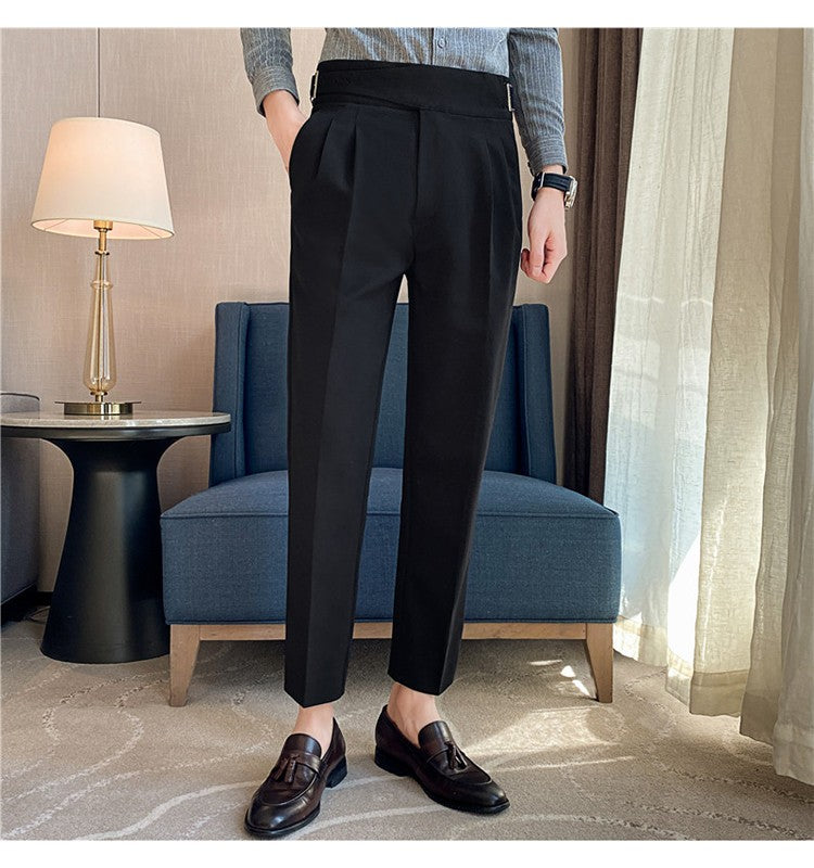 Calça Masculina Estilo Britânico Cintura Alta