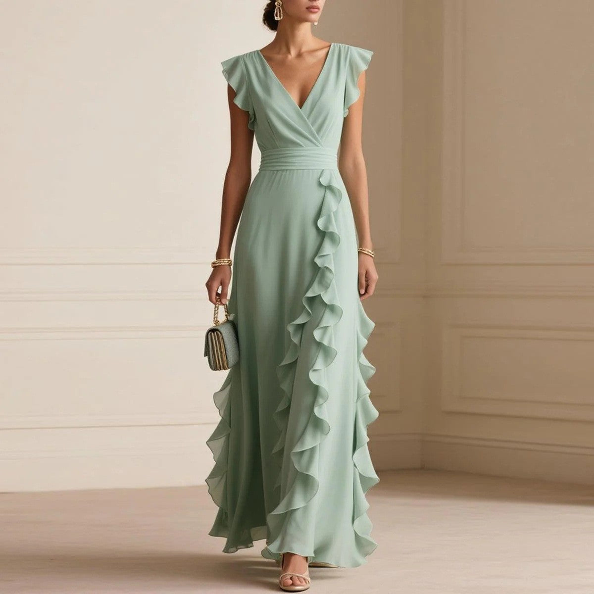 Vestido Elegante Ondas Decote em V