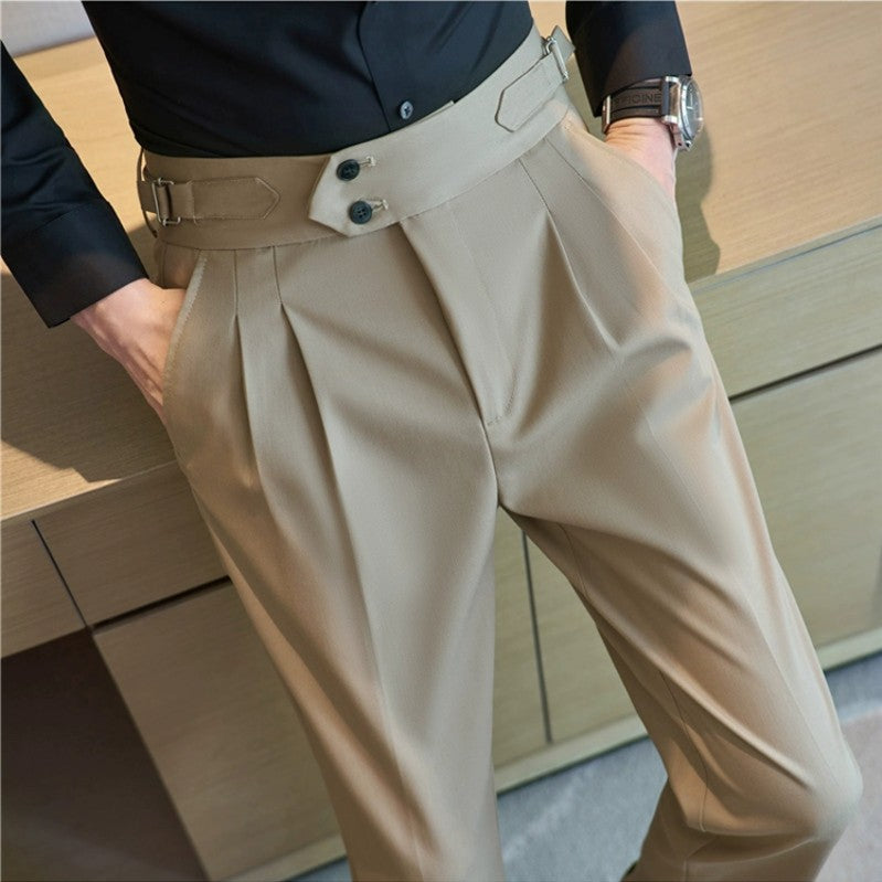 Calça Masculina Estilo Britânico Cintura Alta