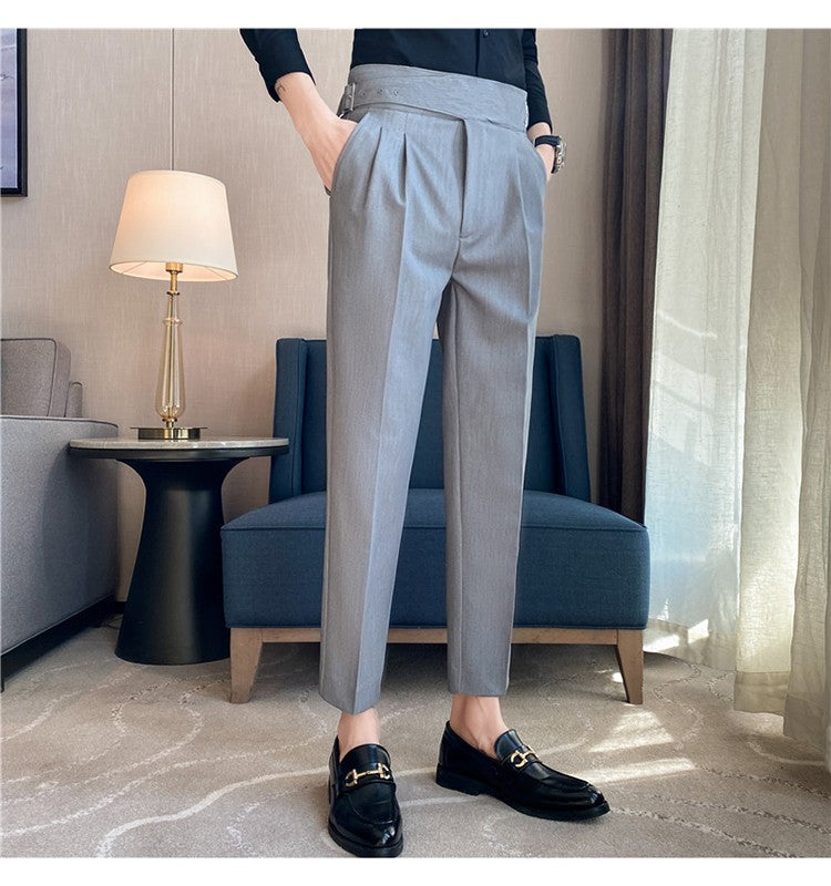 Calça Masculina Estilo Britânico Cintura Alta