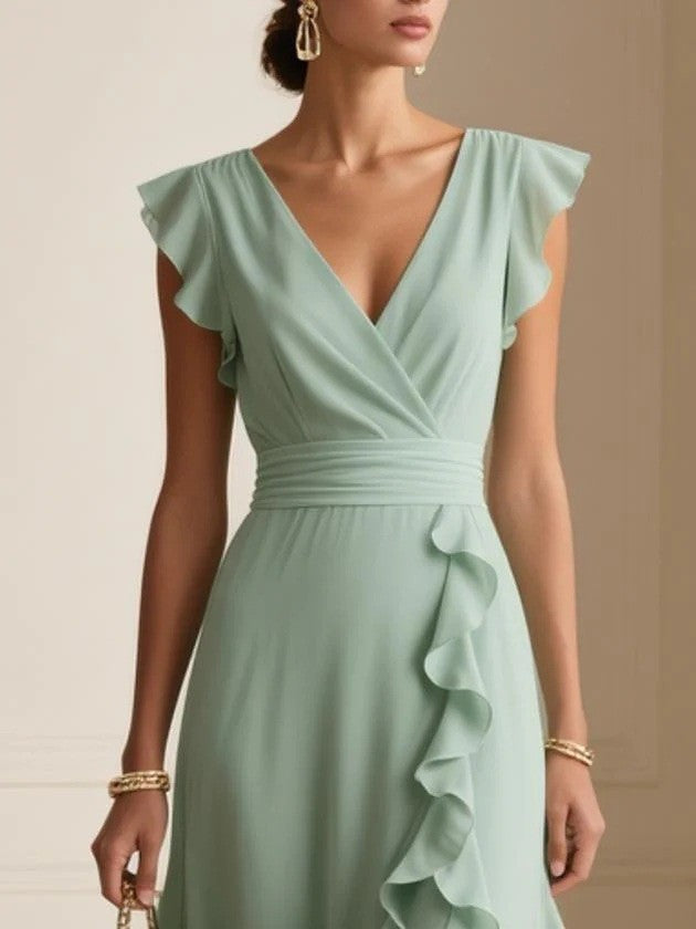 Vestido Elegante Ondas Decote em V