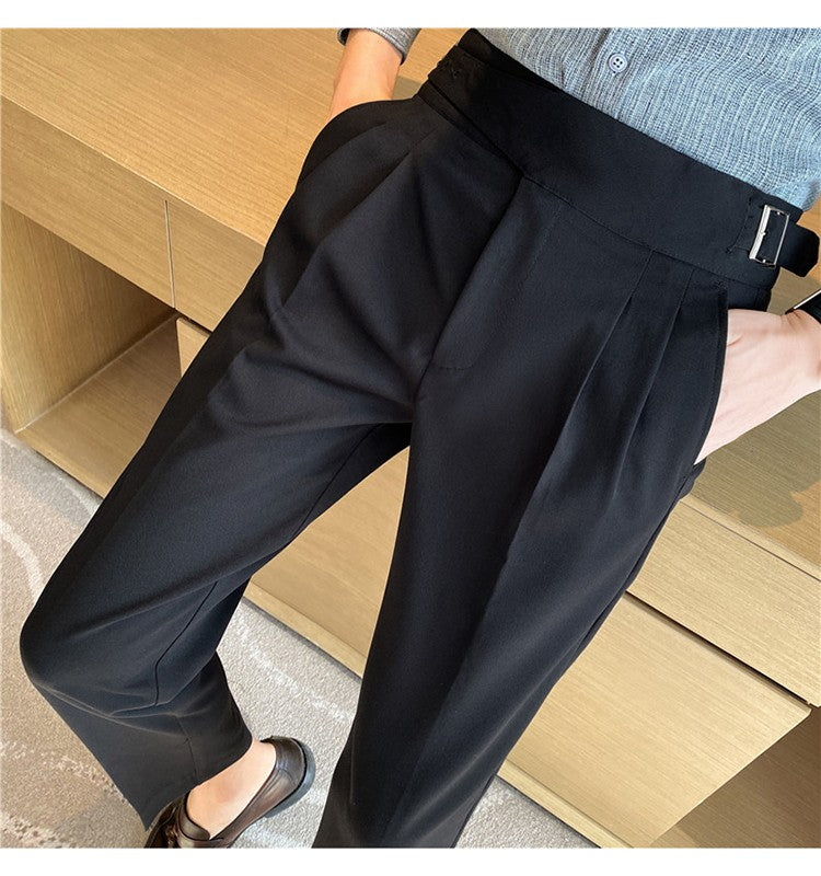 Calça Masculina Estilo Britânico Cintura Alta