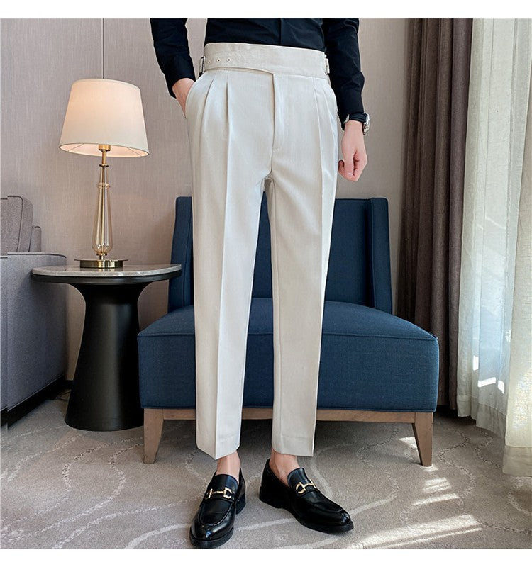 Calça Masculina Estilo Britânico Cintura Alta