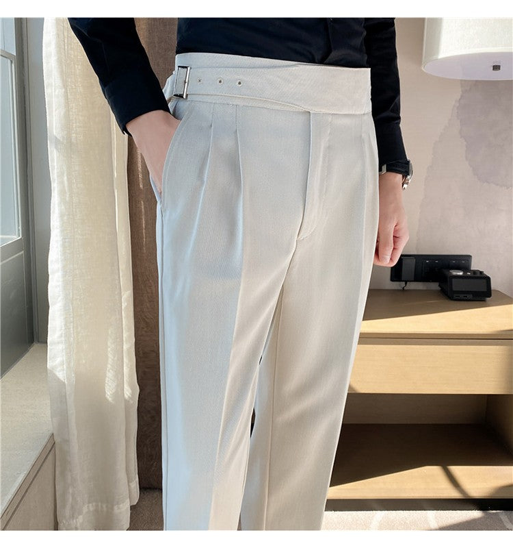 Calça Masculina Estilo Britânico Cintura Alta