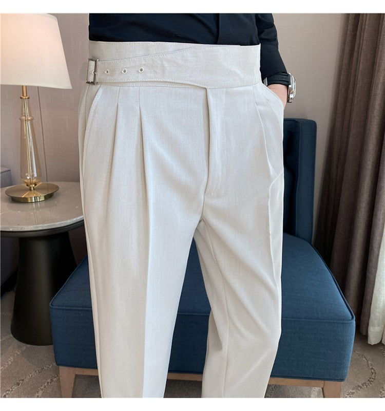 Calça Masculina Estilo Britânico Cintura Alta