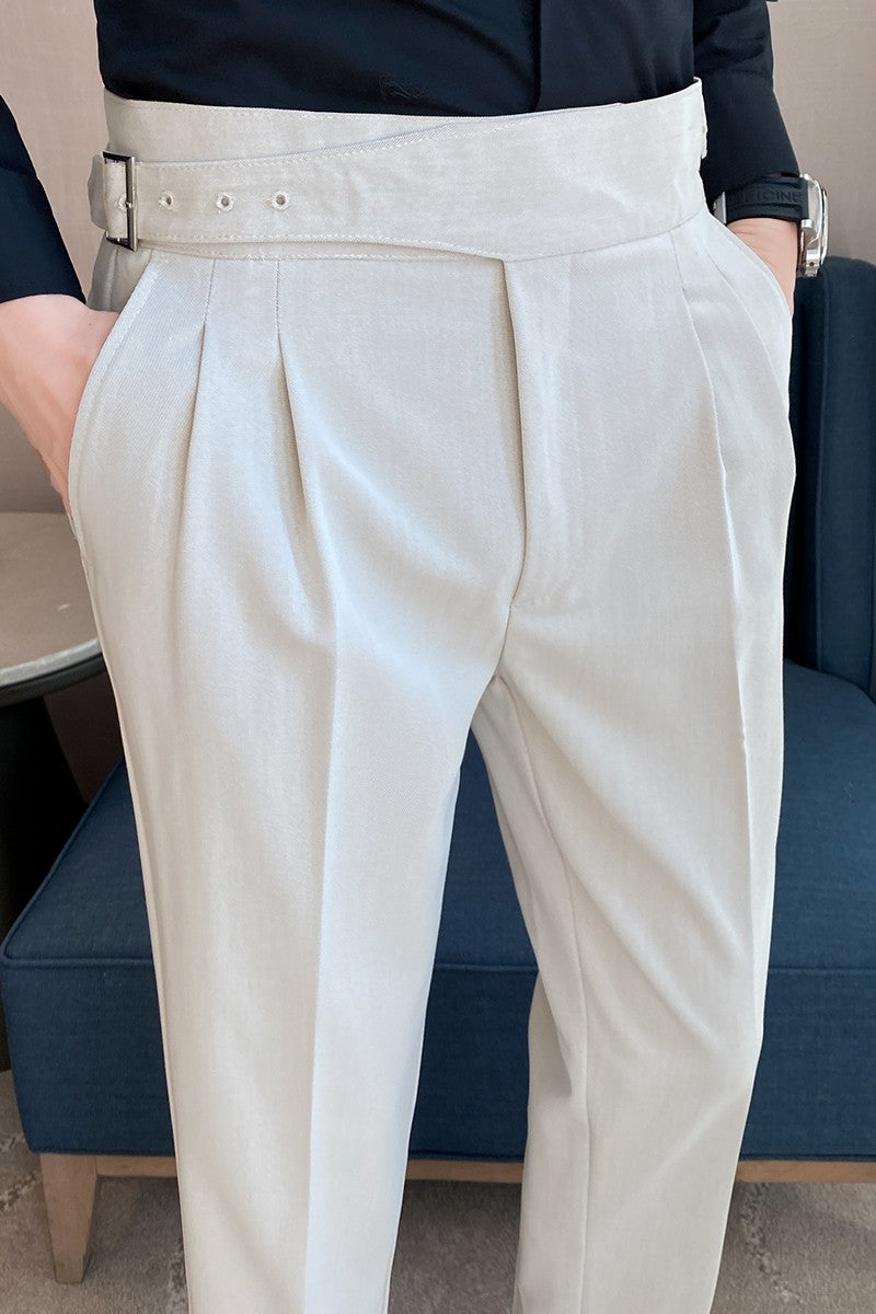 Calça Masculina Estilo Britânico Cintura Alta