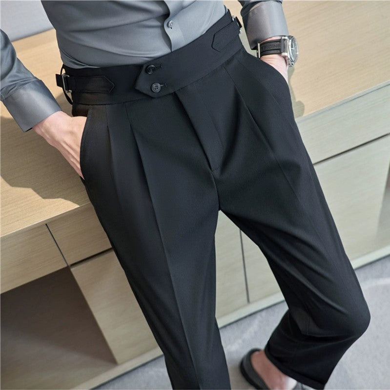 Calça Masculina Estilo Britânico Cintura Alta