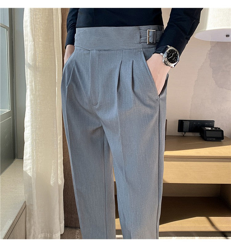 Calça Masculina Estilo Britânico Cintura Alta