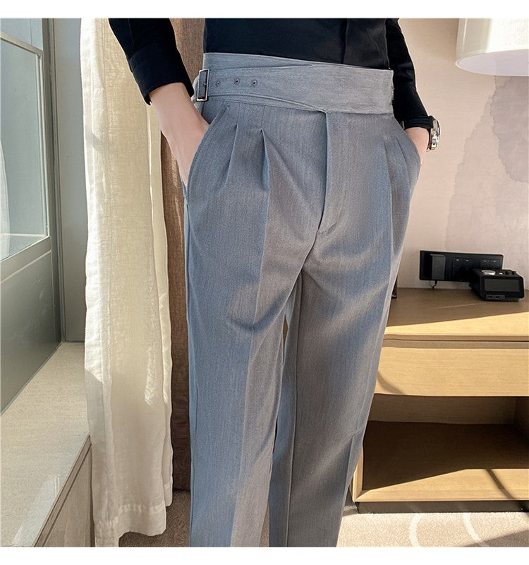 Calça Masculina Estilo Britânico Cintura Alta