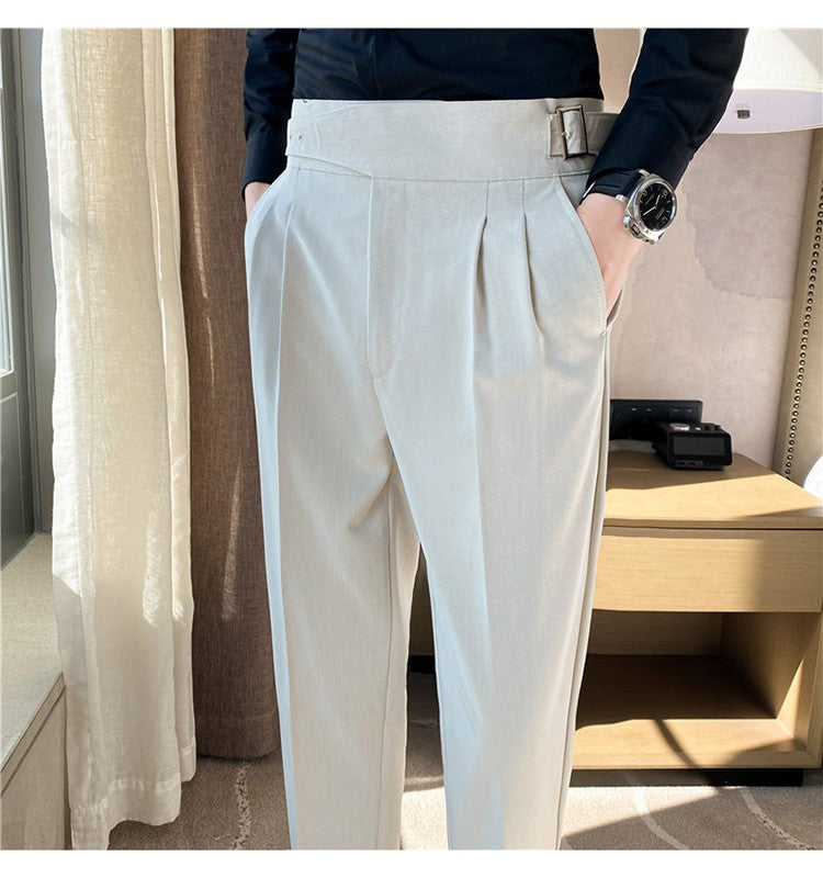Calça Masculina Estilo Britânico Cintura Alta