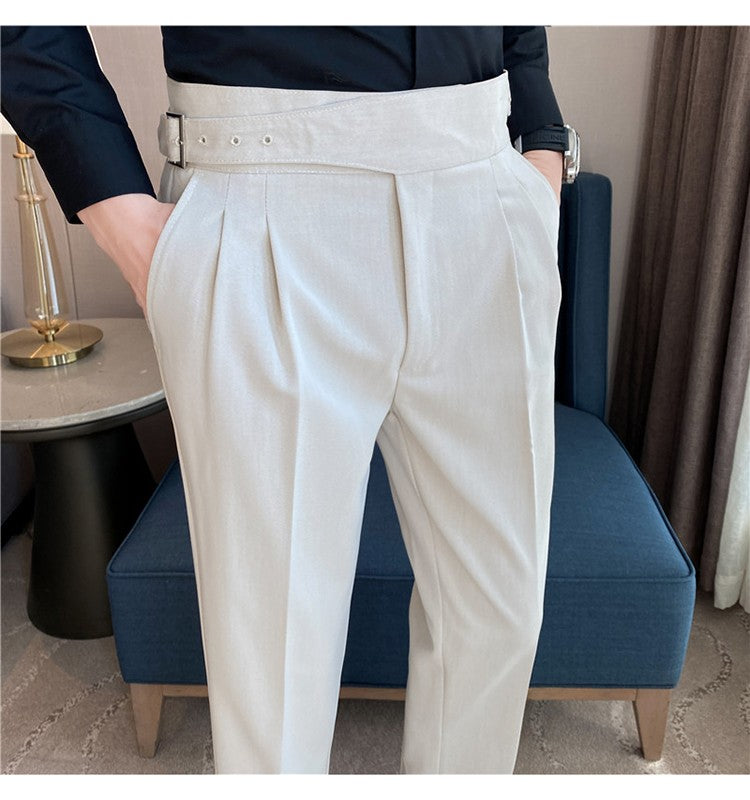 Calça Masculina Estilo Britânico Cintura Alta