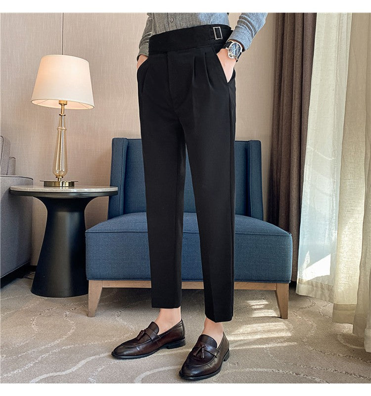 Calça Masculina Estilo Britânico Cintura Alta
