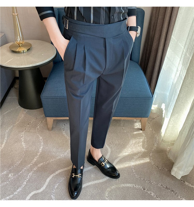 Calça Masculina Estilo Britânico Cintura Alta