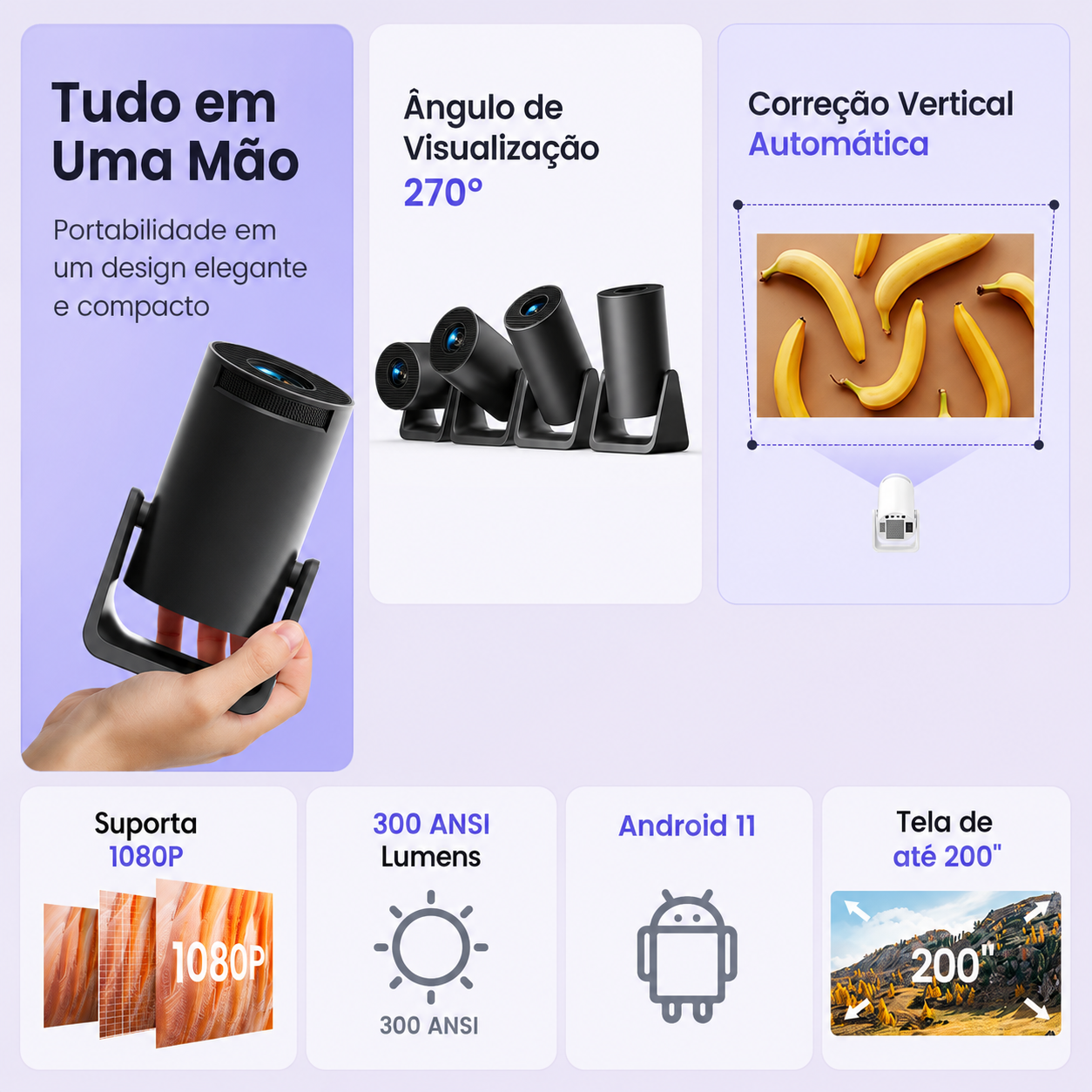Mini Projetor Portátil 8k Bluetooth