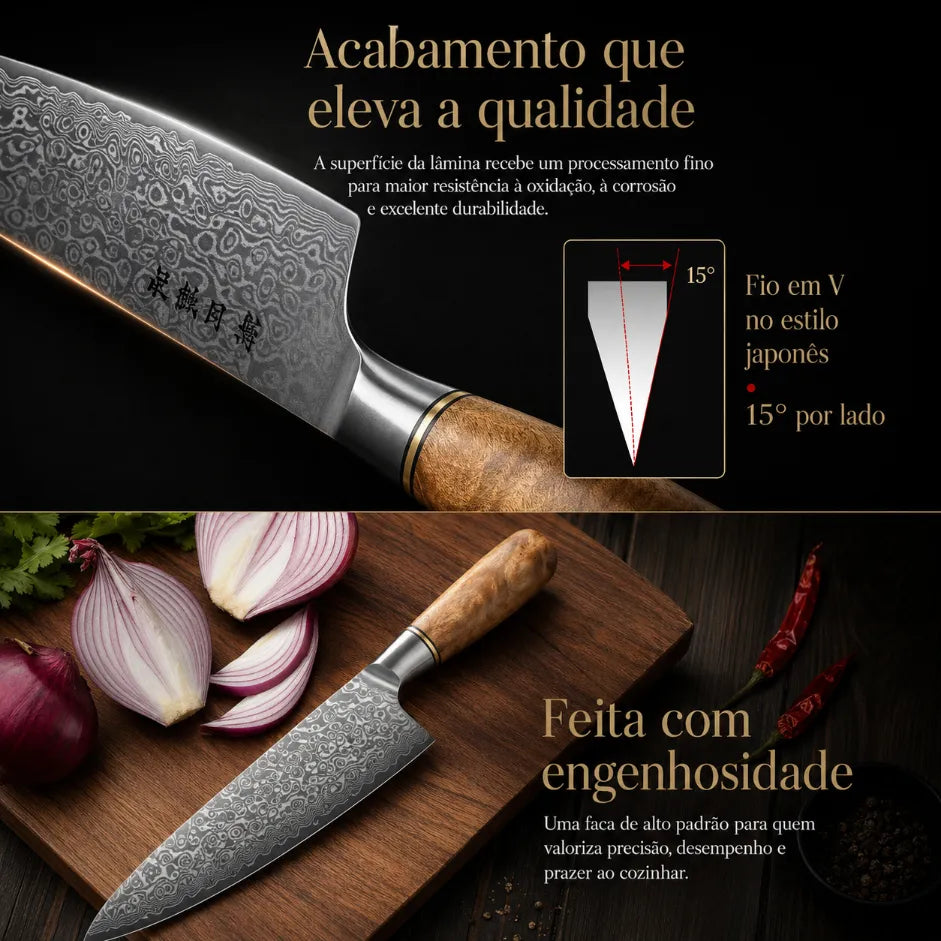 Faca Profissional Hezhen Aço Damasco - 5 Peças