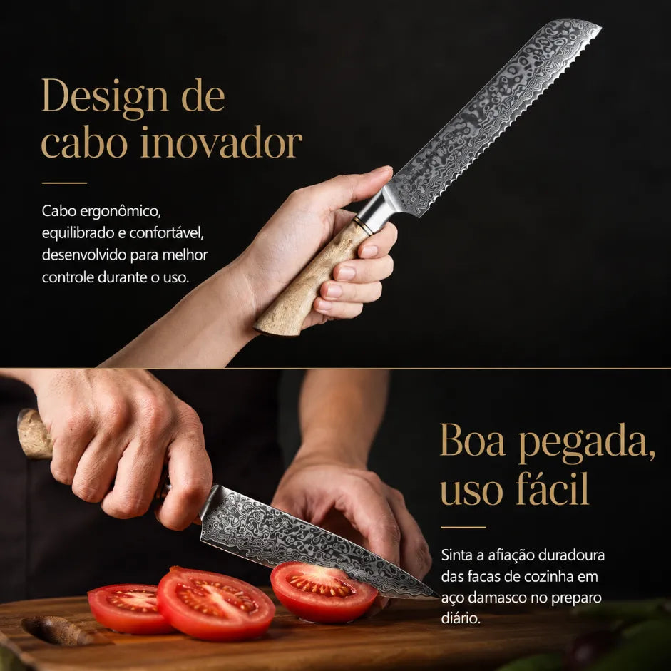 Faca Profissional Hezhen Aço Damasco - 5 Peças