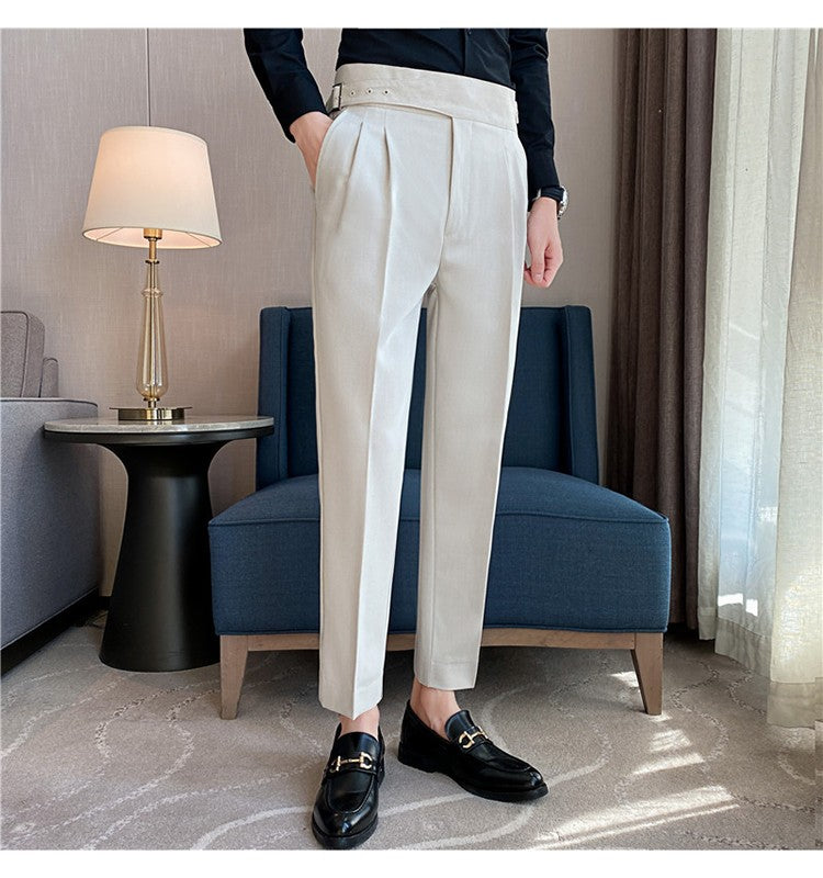 Calça Masculina Estilo Britânico Cintura Alta