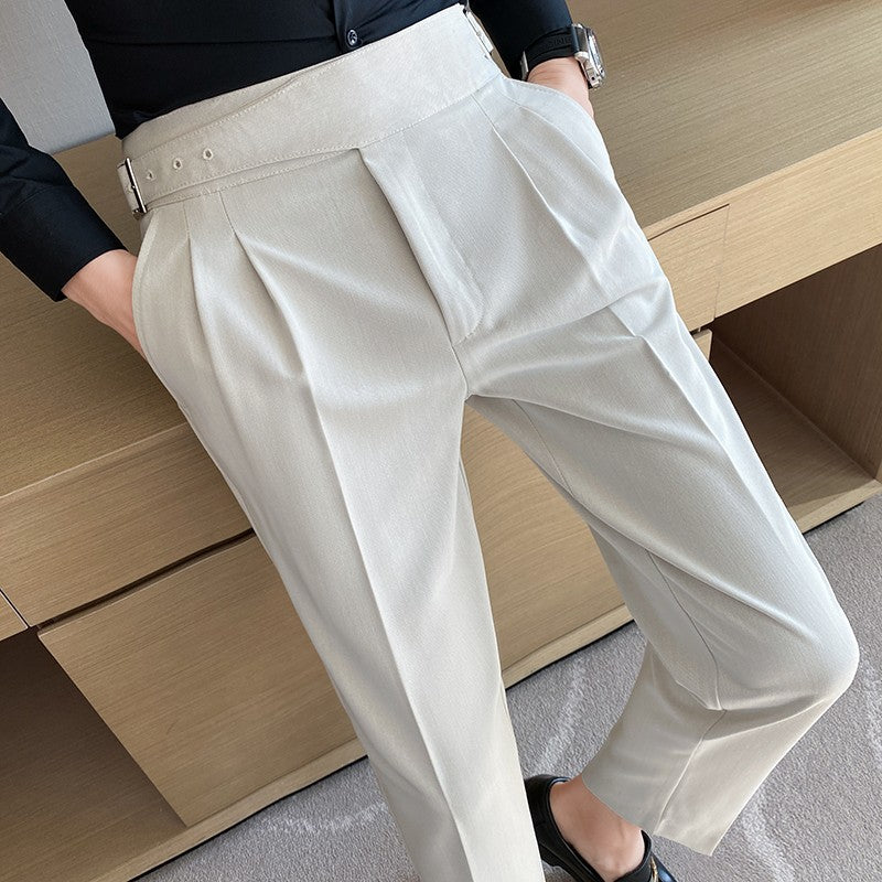 Calça Masculina Estilo Britânico Cintura Alta