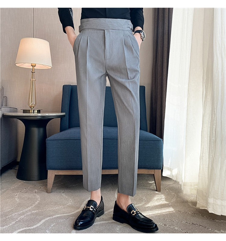 Calça Masculina Estilo Britânico Cintura Alta