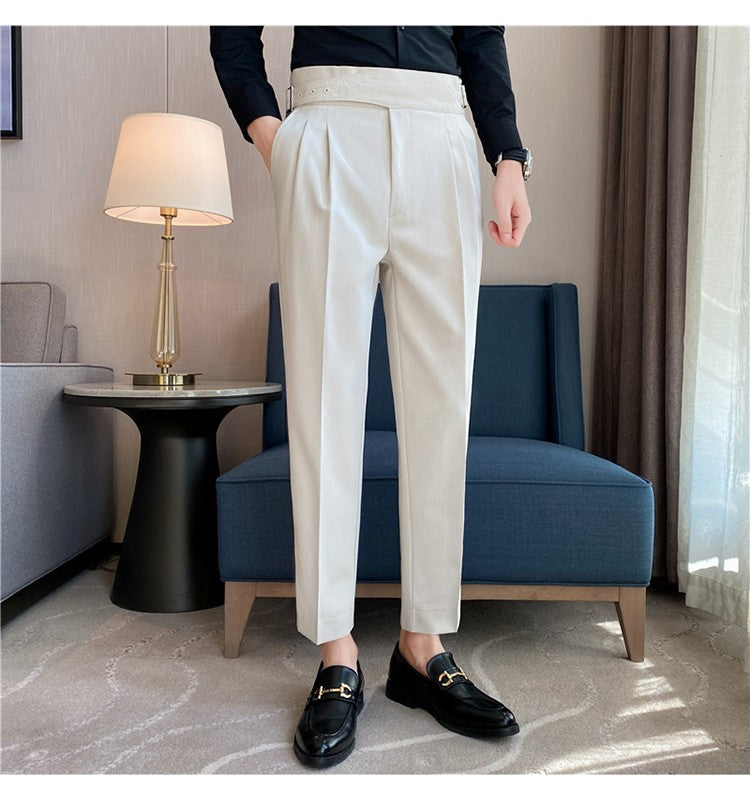 Calça Masculina Estilo Britânico Cintura Alta