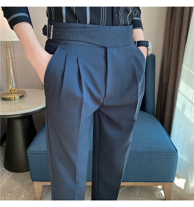 Calça Masculina Estilo Britânico Cintura Alta
