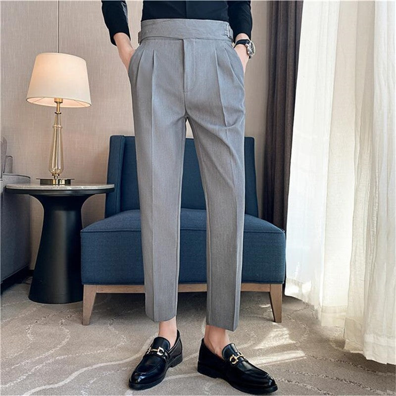 Calça Masculina Estilo Britânico Cintura Alta