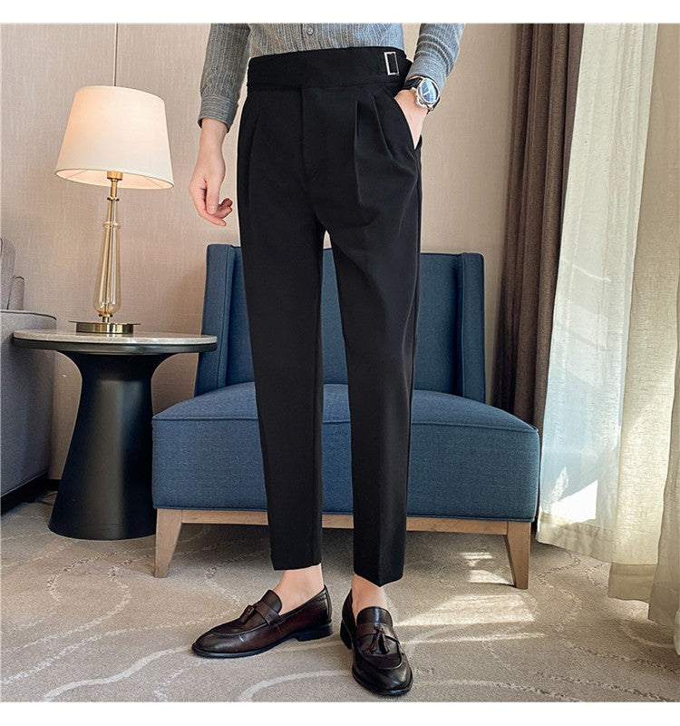 Calça Masculina Estilo Britânico Cintura Alta