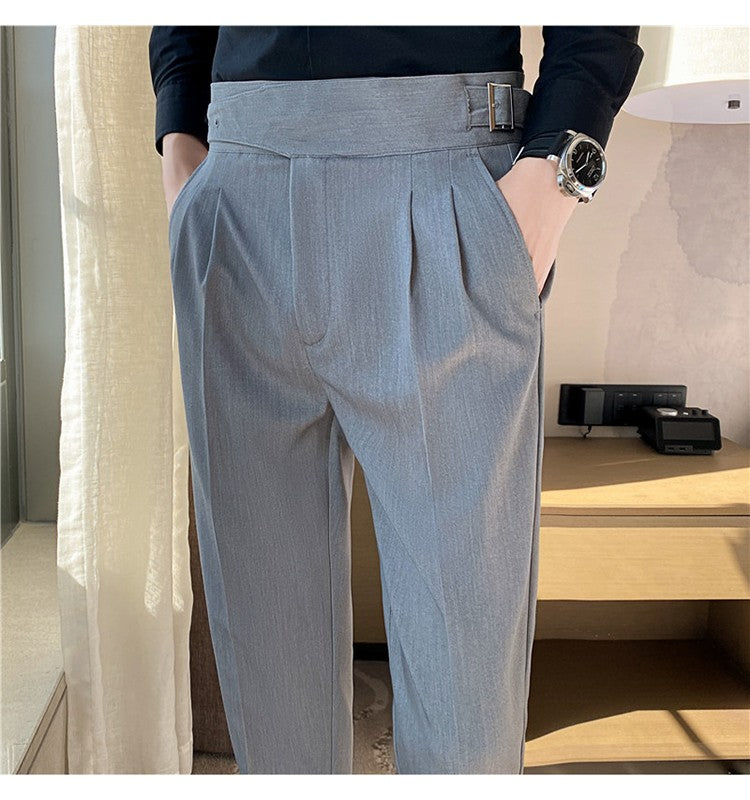 Calça Masculina Estilo Britânico Cintura Alta