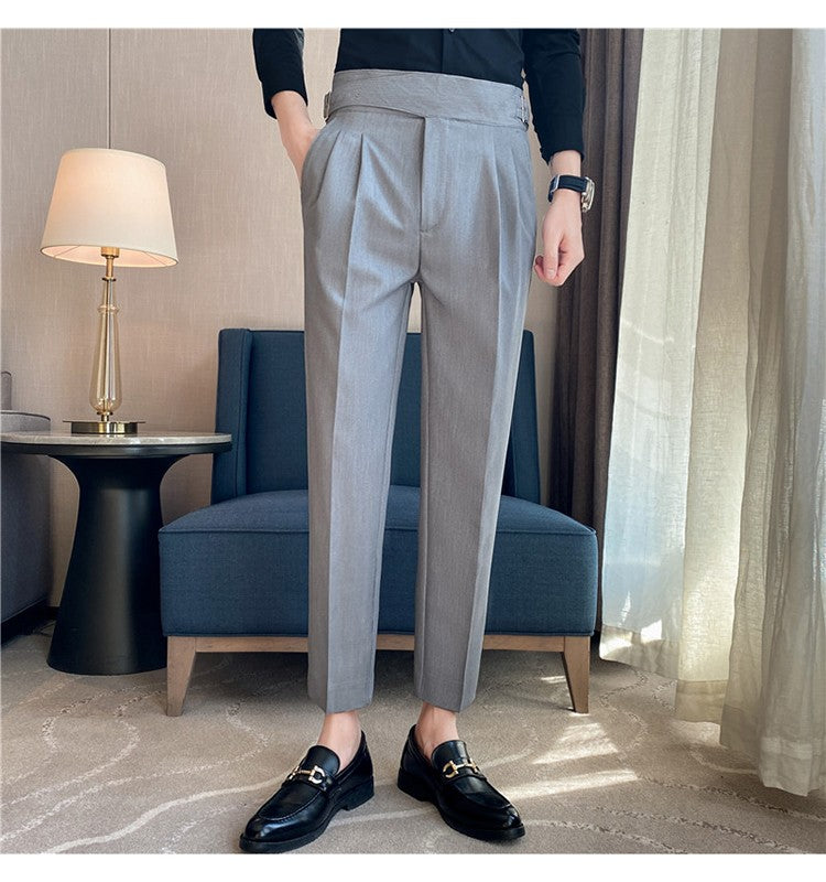 Calça Masculina Estilo Britânico Cintura Alta