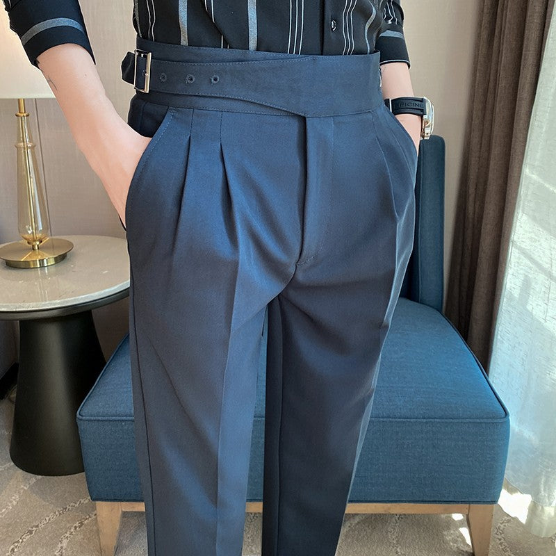 Calça Masculina Estilo Britânico Cintura Alta
